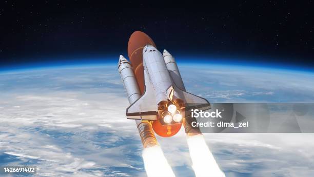 Space Shuttle Flight In Space From Earth Spaceship In Sky Spacecraft Launch Elements Of This Image Furnished By Nasa Stock Photo - Download Image Now