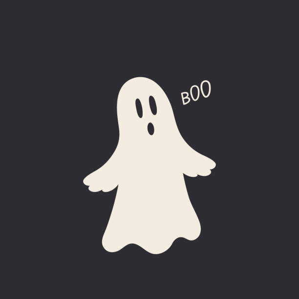 ilustrações, clipart, desenhos animados e ícones de um fantasma engraçado do halloween. ilustração de design assustador. personagem de boo assustador infantil para crianças. estilo de desenho animado plano - espectro