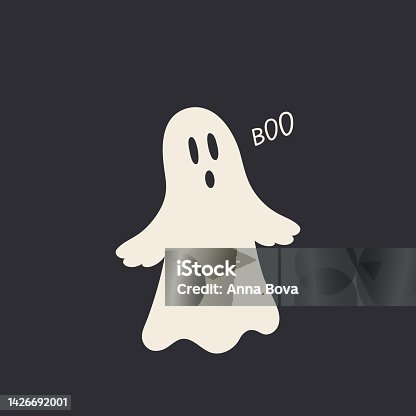 istock Cute funny Halloween ghost. Scary design illustration. Childish spooky boo character for kids. Flat cartoon style 1426692001