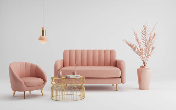 istock Modern classic style with pink sofa armchair and gold table on white background.3d rendering 1426695963