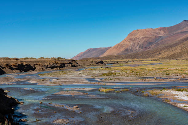 Calm river in mountain in desert. desolate landscape