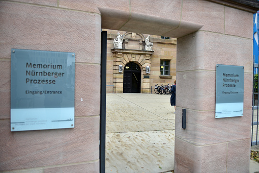 Entrance of the Memorium of the Nuremberg trials, the first criminal trials before an international military court