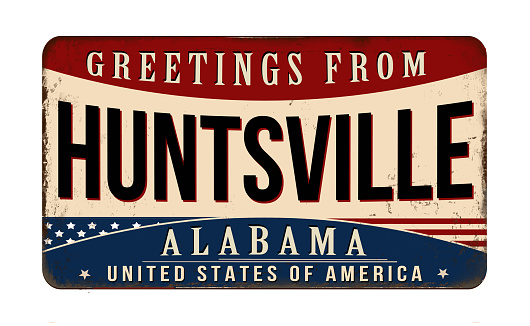 Greetings from Huntsville vintage rusty metal sign on a white background, vector illustration