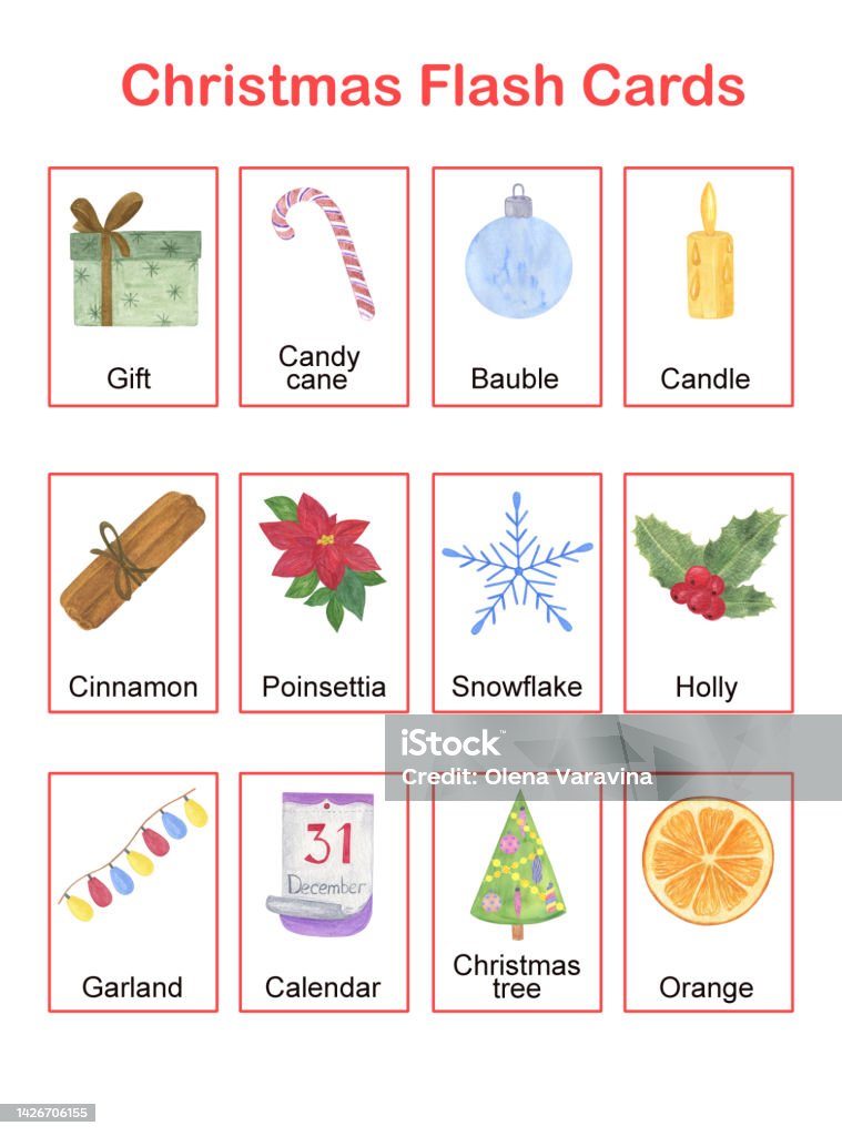 Christmas Flash Cards Topical Vocabulary Learning Printable Educational Topical Christmas