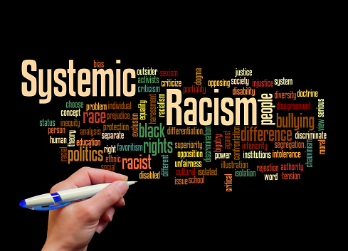SYSTEMIC RACISM concept, isolated on a black background.