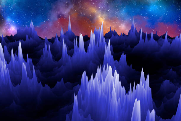 View from an asteroid to the galaxy, rock formations. 3d illustration.