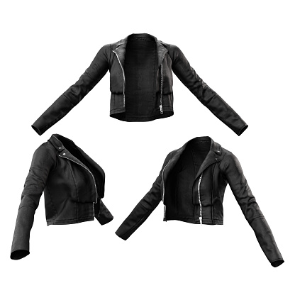 Black Leather Jacket Casual Clothing for Women, 3D Illustration, 3D Rendering