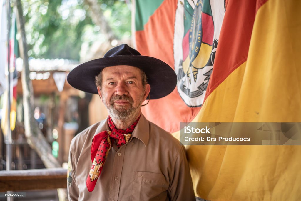 Portrait of a Gaucho at the Farroupilha Camp 65-69 Years Stock Photo
