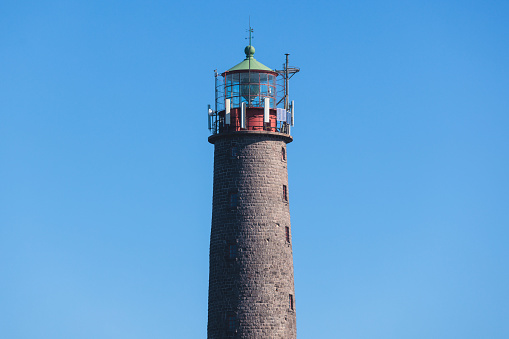 Bengtskär Lighthouse, view of Bengtskar island in Archipelago Sea, Finland, Kimitoön, Gulf of Finland in a summer sunny day