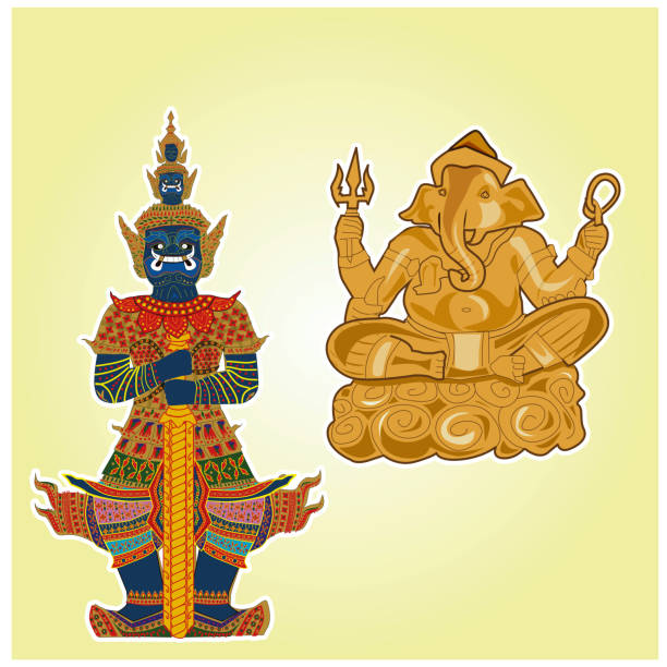 istock vector illustration Brahmin-Hindu god Ganesha, Thao Wessuwan on a yellow background. 1426723913