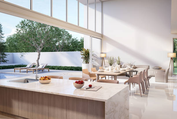 istock Modern style house interior with pool terrace background 3d render 1426736063