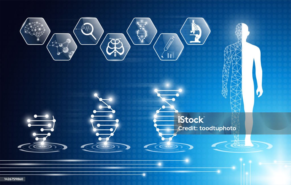Modern Medical Science Abstract Background Technology Concept In Blue Lightbrain And Human ...