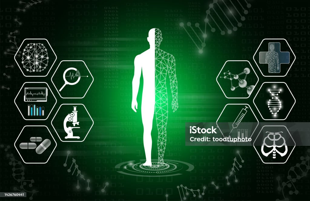 Modern Medical Science Abstract Background Technology Concept In Green Light Human Body Heal ...