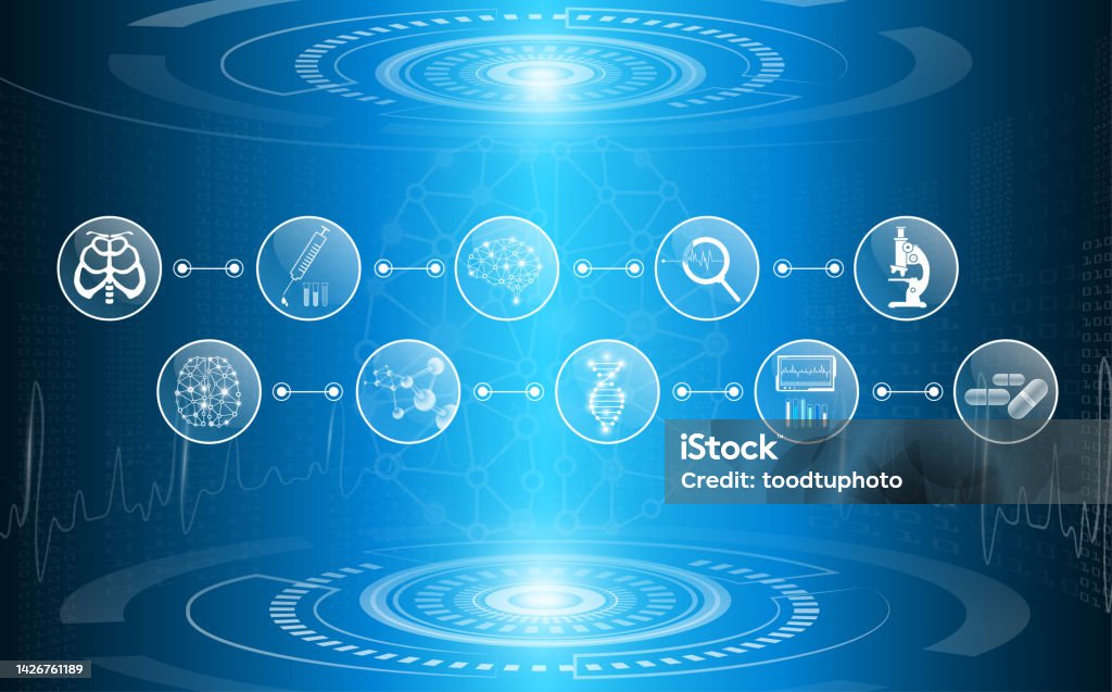 Modern Medical Science Abstract Background Technology Concept In Blue Light Brain And Human ...