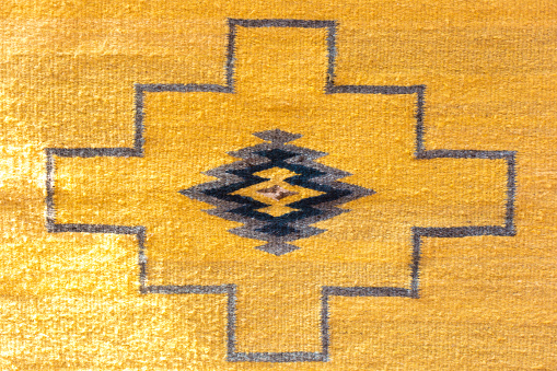 Traditional Vibrant Yellow Mexican Wool Rug/Textile Detail (Close-Up)