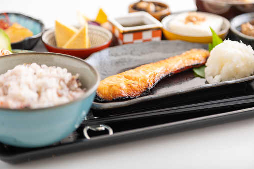 Colorful Japanese cuisine, breakfast, set meals