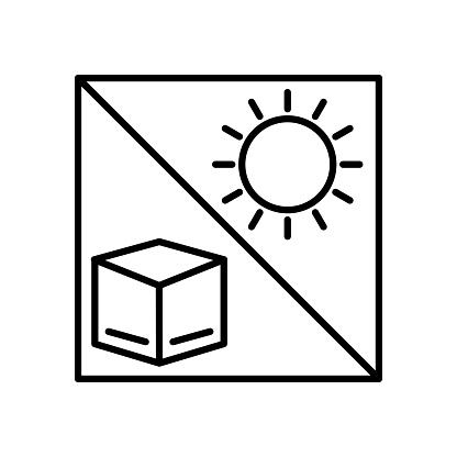 Box line icon with sun. Cargo box. keep it away from the sun. Editable stroke. Design template vector