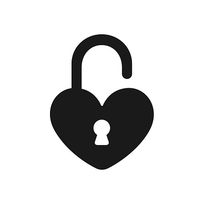 Unlocked heart shaped padlock icon. Simple cute flat minimal vector illustration design. Clip art.