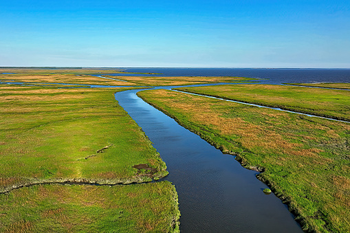Aerial View of the Delaware Bay and Surrounding Marshes in New Jersey