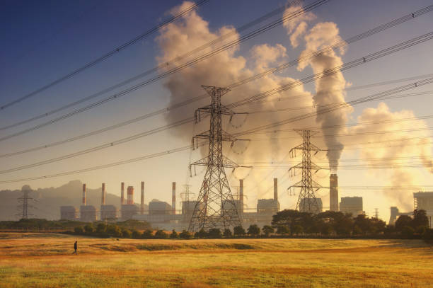 Walking in large coal-fired power plant.