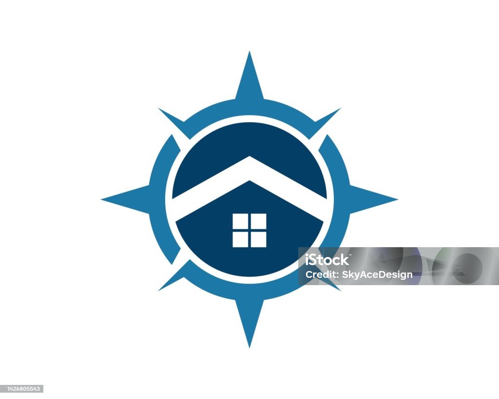 Compass For Property Compass With House Shape Inside Stock Illustration - Download Image Now ...