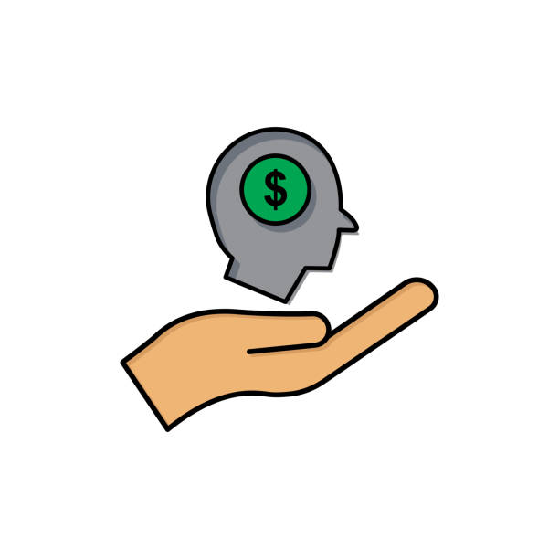 handlineales farbsymbol mit kopf und dollar. geschäftsidee. prozess der ideengenerierung. bearbeitbarer strich. einfache illustration mobiles konzept und webdesign. design-template-vektor - brunt stock-grafiken, -clipart, -cartoons und -symbole