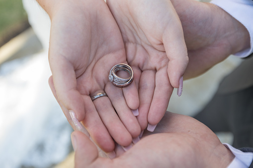 Bride and groom wedding rings