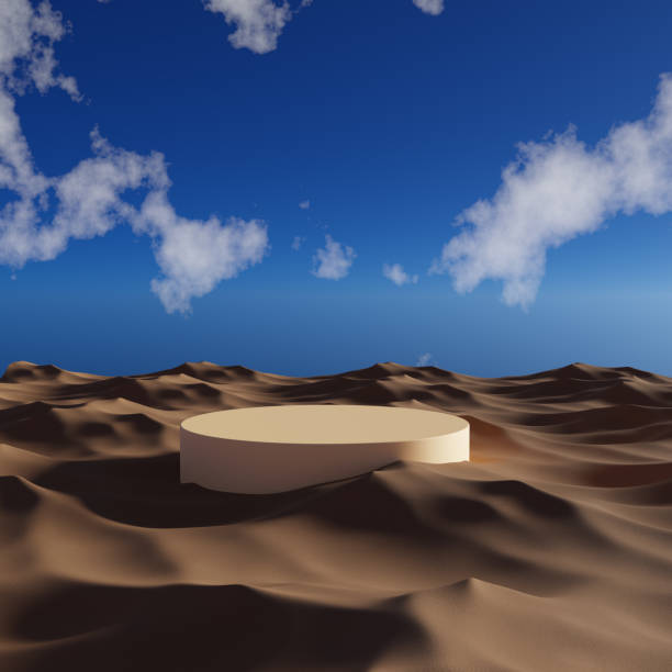 istock Platform / Cylinder Podium in the desert for Product Mockups - 3D illustration 1426817855
