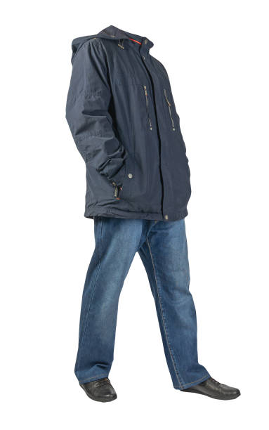 istock dark blue jeans, black leather shoes, jacket isolated on white background. 1426818919