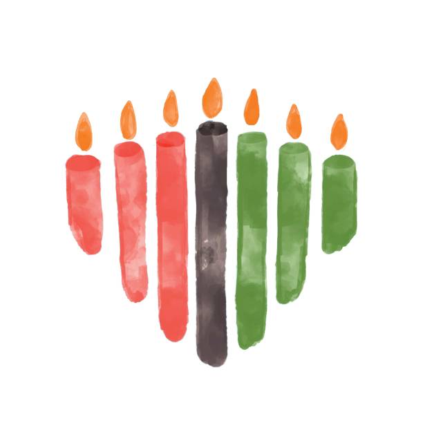 sieben kerzen für die kwanzaa festival feier - mishumaa. künstlerisches aquarell strukturierter vektor grün, rot, schwarz brennende kerzen. feier des afroamerikanischen ethnischen erbes - kwanzaa stock-grafiken, -clipart, -cartoons und -symbole