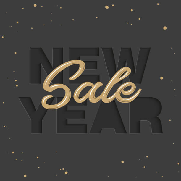 istock Vector craft paper cut black shapes font. 3d characters isolated, origami typeface for holidays. Neumorphism minimal style. New Year Sale for square banner, cover, site, social media post, business. 1426824620