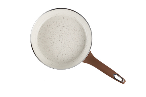 Frying pan, skillet, isolated on white background. File contains clipping path. Full depth of field. Close-up, top view.