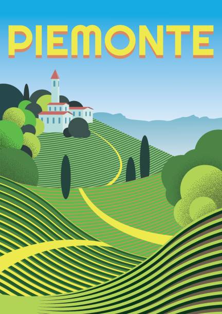 관광3 - italy landscape tuscany retro revival stock illustrations