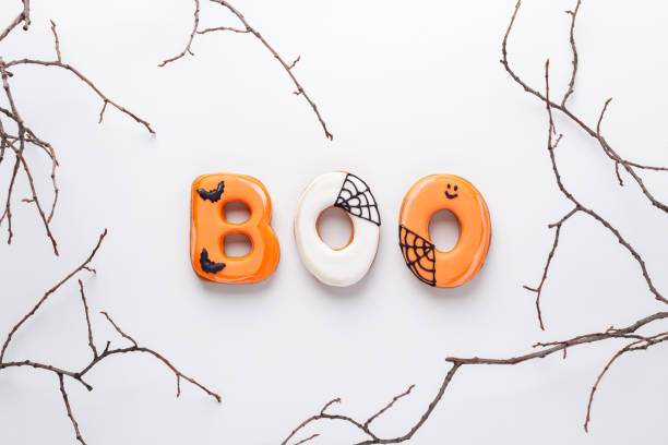 istock Text BOO from gingerbread cookies. Halloween concept 1426842088