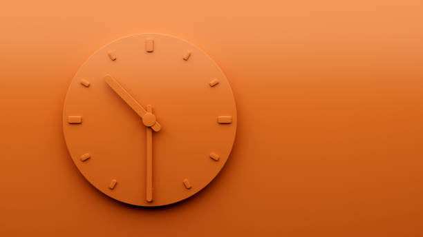 ミニマルオレンジ時計 10:30 10時半過ぎ 抽象 ミニマリスト壁掛け時計 22:30 10 30 3dイラスト - number 10 oclock clock orange ストックフォトと画像