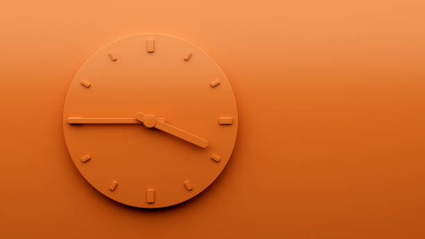 istock Minimal Orange clock 3:45 o clock quarter to Four abstract Minimalist wall clock 3d Illustration 1426842265