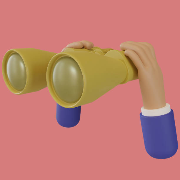 istock cartoon character businessman hand holds binocular. 3d illustration or 3d render 1426843803