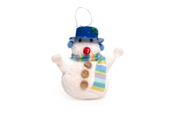 Cute small snowman toy isolated on white. Christmas decoration. High quality photo