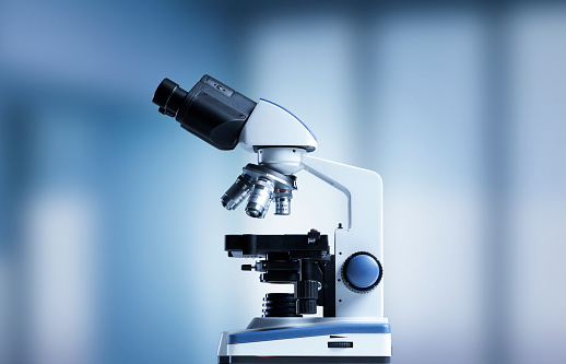 Professional laboratory microscope close up, science and medical research concept