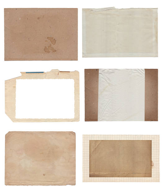 istock Set of various Old papers and postcards with scratches and stains texture isolated 1426845410