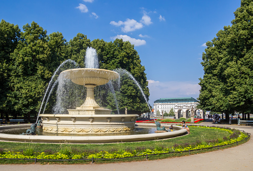 Fountain in the Saxon Garden park in Warsaw, Poland