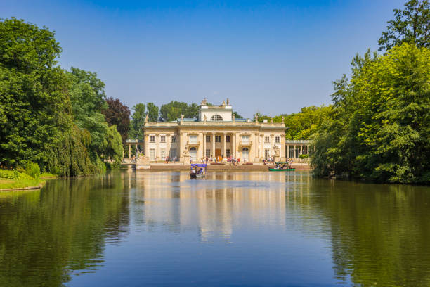 Palace at the lake in Lazienki park in Warsaw stock photo