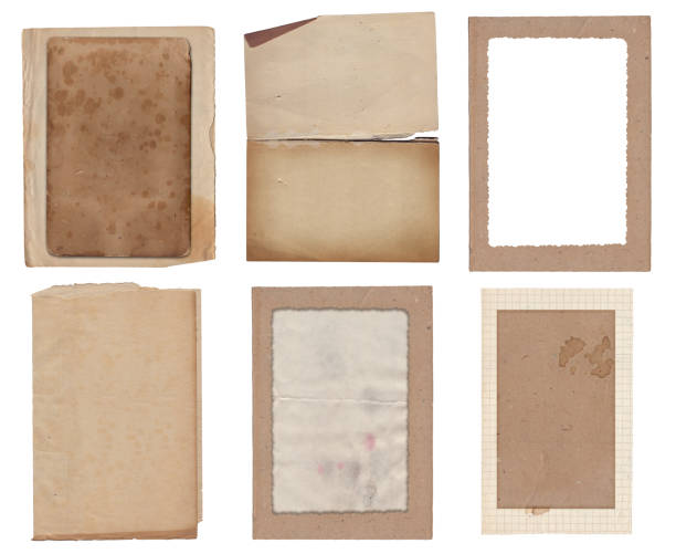 istock Set of various Old papers and postcards with scratches and stains texture isolated 1426852090