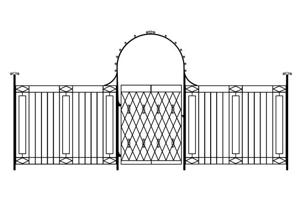 istock Decorative cast iron wrought fence silhouette with artistic forging isolated on white background. 1426856571