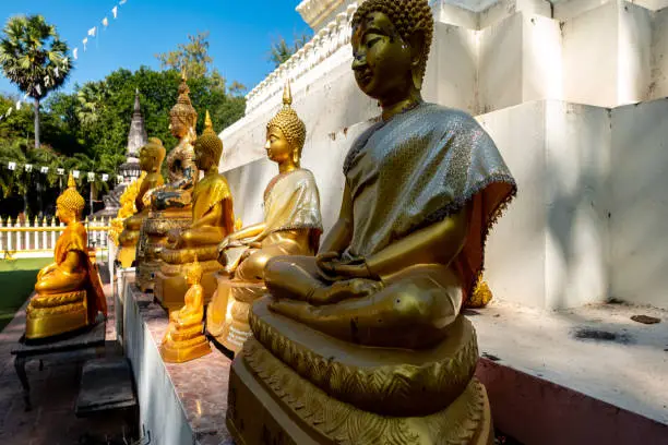 Place of worship Buddha Relics and statue at Wat Phra That Bung Puan, Nong Khai province, Esan regions of Thailand
