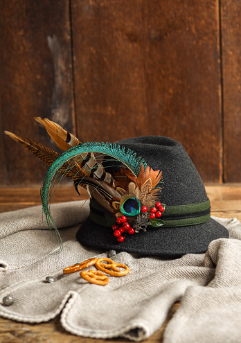 Bavarian Traditional Clothes with Felt hat and feathers