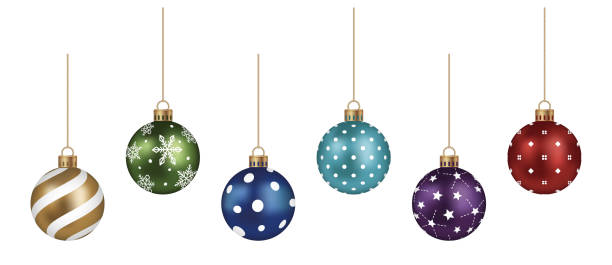 realistische weihnachtskugeln vektor illustration set isoliert auf einem weißen hintergrund. - ornament stock-grafiken, -clipart, -cartoons und -symbole