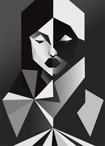 A geometry portrait of a woman in shadow