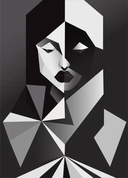 Vector illustration of A geometry portrait of a sad woman