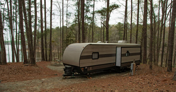 istock Jordan lake behind a camping trailer 1426870366